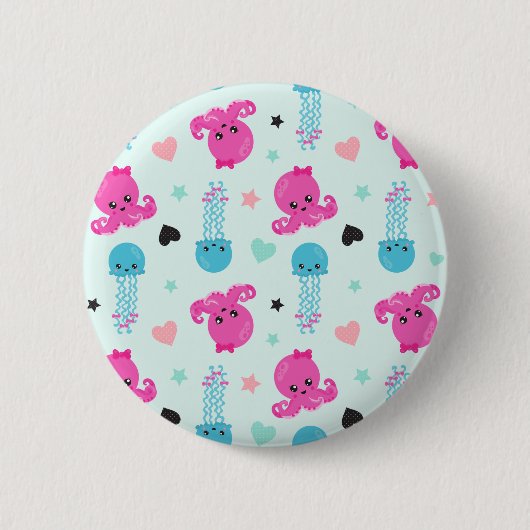 Zeeen, Zee, octopus, kwallen, harten Ronde Button 5,7 Cm (Voorkant)