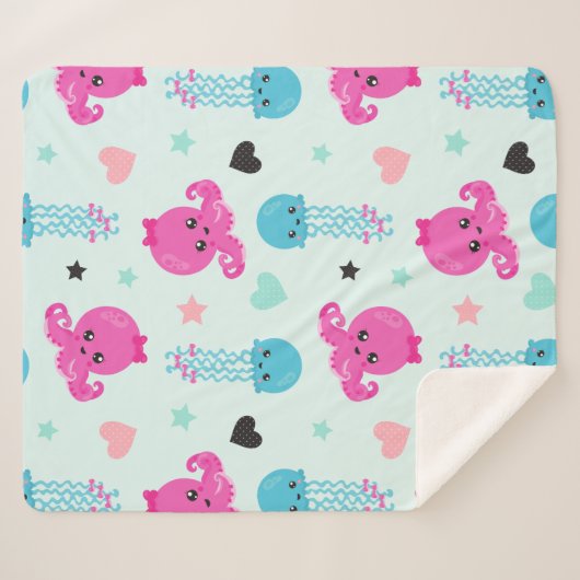 Zeeen, Zee, octopus, kwallen, harten Sherpa Deken (Voorkant (horizontaal))