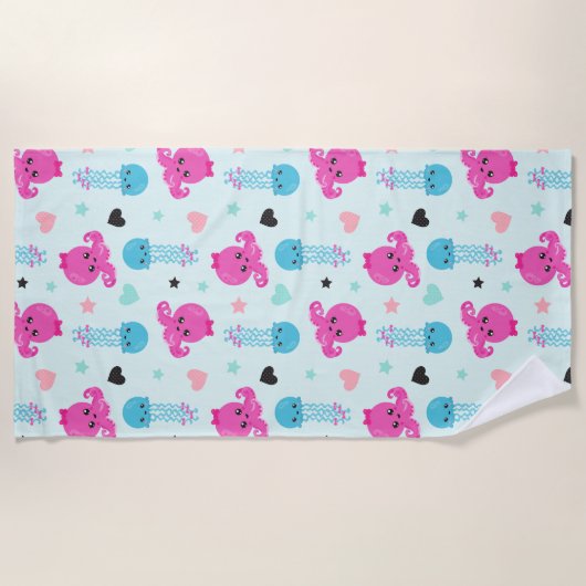 Zeeen, Zee, octopus, kwallen, harten Strandlaken (Voorkant)