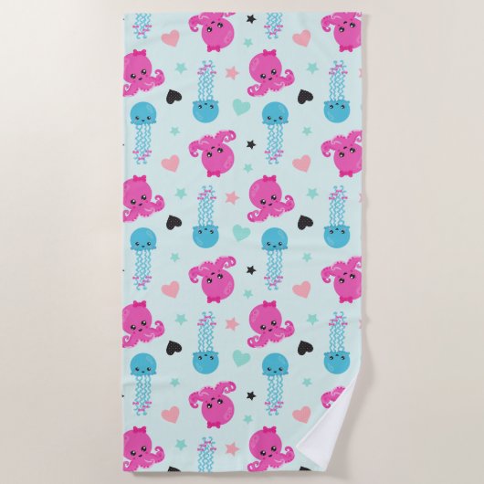 Zeeen, Zee, octopus, kwallen, harten Strandlaken (Voorkant)