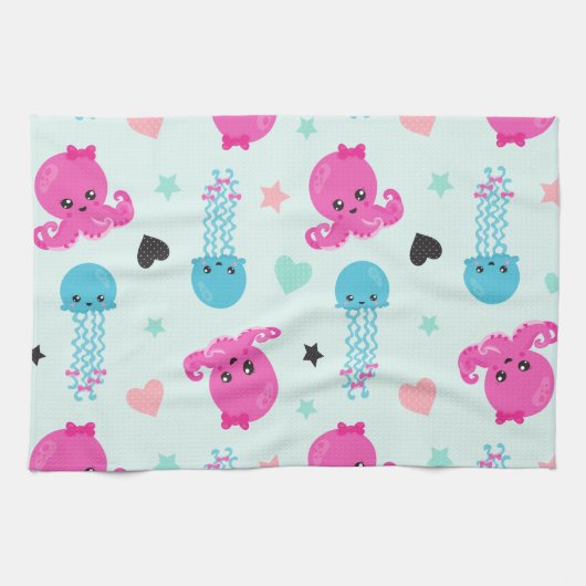 Zeeen, Zee, octopus, kwallen, harten Theedoek (Horizontaal)