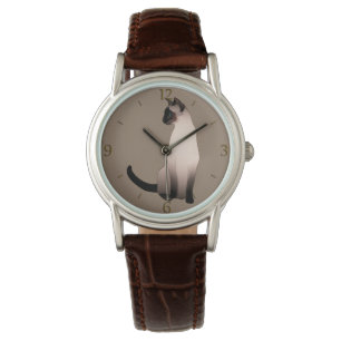 Zeefpunt Siamese kat op Taupe Tan Horloge