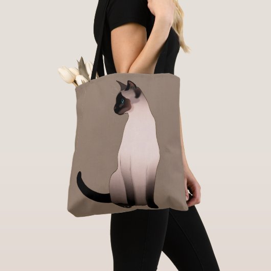 Zeefpunt Siamese kat op Taupe Tan Tote Bag (Dichtbij)