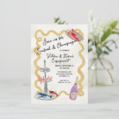 Zeefruit & Champagne Feest Handgetekende gegolfde  Kaart (Staand voorkant)