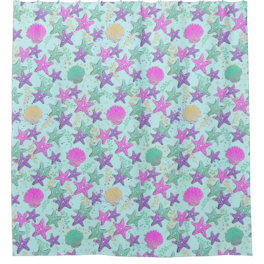 Zeefvis en zeeschelpen douchegordijn (Voorkant)