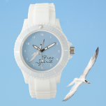Zeegarenden in de vliegvrije geest horloge<br><div class="desc">Geïnspireerd door de vrijheid van meeuwen tijdens de vlucht tegen een heldere blauwe hemel,  kan dit prachtige horloge haar vrije geest inspireren en erkennen. De vogel- of strandliefhebber zal van deze kustschat houden. Het kan worden gepersonaliseerd met een naam of Initialen. Alle afbeeldingen zijn originele vogelfotografie van JLW_PHOTOGRAPHY.</div>