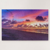 Zeegarens die met roze sky Beaufort SC Beach vlieg Legpuzzel (Horizontaal)