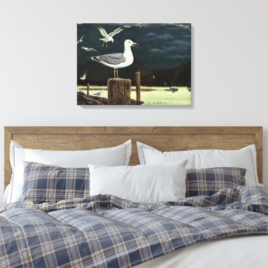  zeegarmeeuw doorboord pier, zeevogels canvas afdruk (Insitu (Slaapkamer))