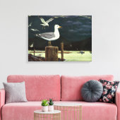  zeegarmeeuw doorboord pier, zeevogels canvas afdruk (Insitu (Woonkamer))