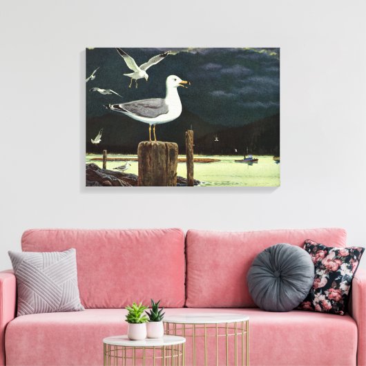  zeegarmeeuw doorboord pier, zeevogels canvas afdruk (Insitu (Woonkamer))