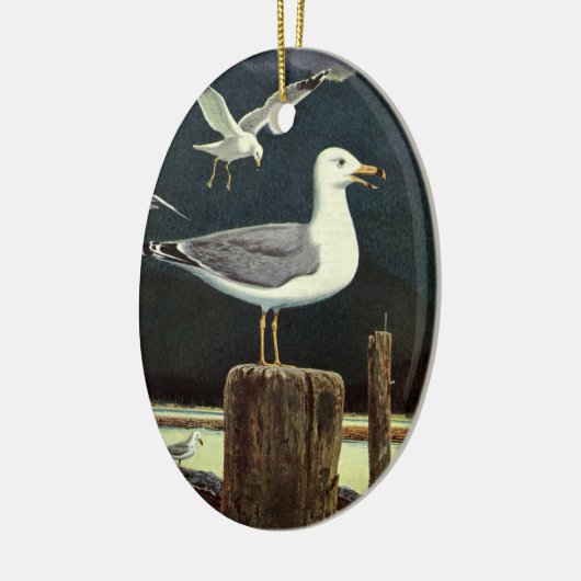  zeegarmeeuw doorboord pier, zeevogels keramisch ornament (Links)