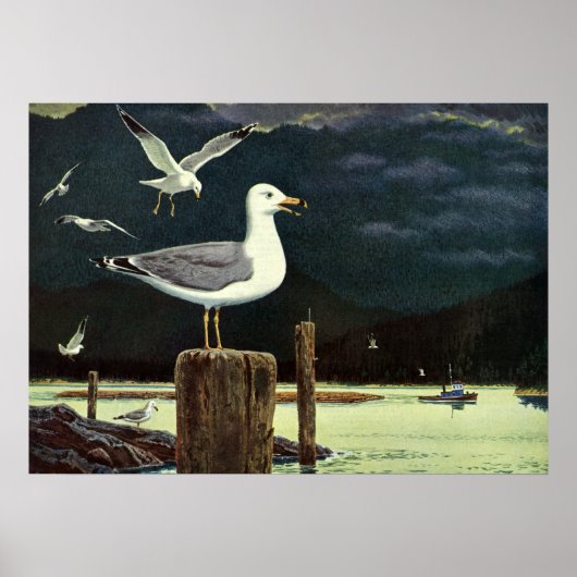  zeegarmeeuw doorboord pier, zeevogels poster (Voorkant)