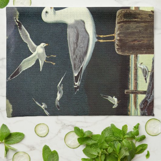  zeegarmeeuw doorboord pier, zeevogels theedoek (Gevouwen)