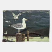 zeegarmeeuw doorboord pier, zeevogels theedoek (Horizontaal)