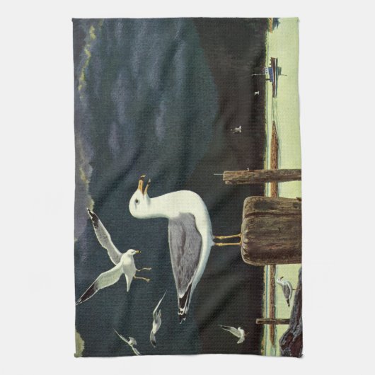  zeegarmeeuw doorboord pier, zeevogels theedoek (Verticaal)