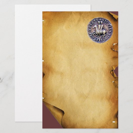 ZEEGEL VAN DE KNIGHTS TEMPLAR, bruin perkament Briefpapier (Voorkant / Achterkant)