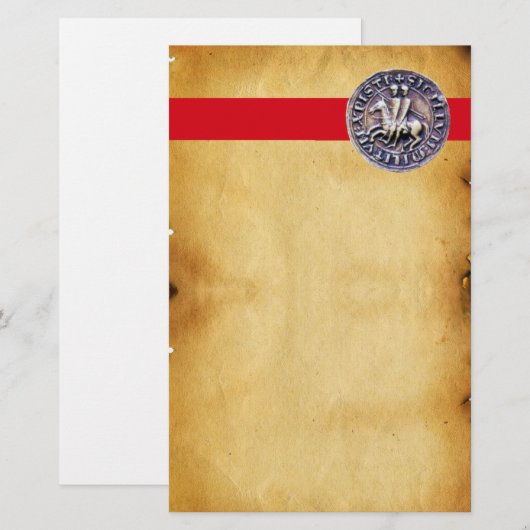 ZEEGEL VAN DE KNIGHTS TEMPLAR, bruin perkament Briefpapier (Voorkant / Achterkant)