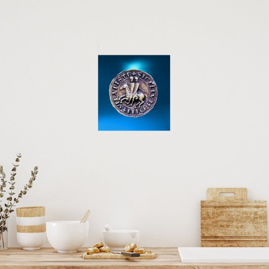 ZEEGEL VAN DE KNIGHTS TEMPLAR-geit blauw Poster (Keuken)