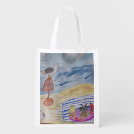 Zeegelaars op de voor rebruikbaarheid herbruikbare boodschappentas