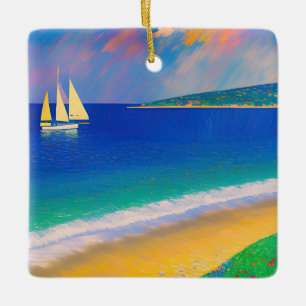 Zeegezicht 09 "Jacht in de baai" Keramisch Ornament