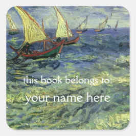 Zeegezicht bij Saintes-Maries; Van Gogh Exlibris Vierkante Sticker