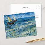 Zeegezicht bij Saintes-Maries | Vincent van Gogh Briefkaart<br><div class="desc">Het zeegezicht bij Saintes-Maries (1888) van Vincent van Gogh legt de levendige beweging van het zee langs de kust van Saintes-Maries-de-la-Mer in Zuid-Frankrijk vast. Dit schilderij toont Van Goghs energieke penseelstreken en gedurfd kleurgebruik, waarbij vissersboten op het water met glooiende golven onder een luchtige hemel worden afgebeeld. De dynamische compositie...</div>