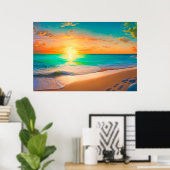 Zeegezicht bij zonsondergang poster (Thuiskantoor)