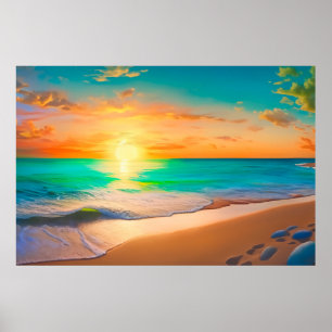Zeegezicht bij zonsondergang poster