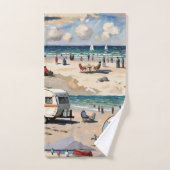 Zeegezicht,  caravan op het strand bad handdoek (Handdoek)
