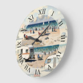 Zeegezicht,  caravan op het strand grote klok (Hoek)