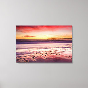Zeegezicht en pier bij zonsondergang, CA Canvas Afdruk