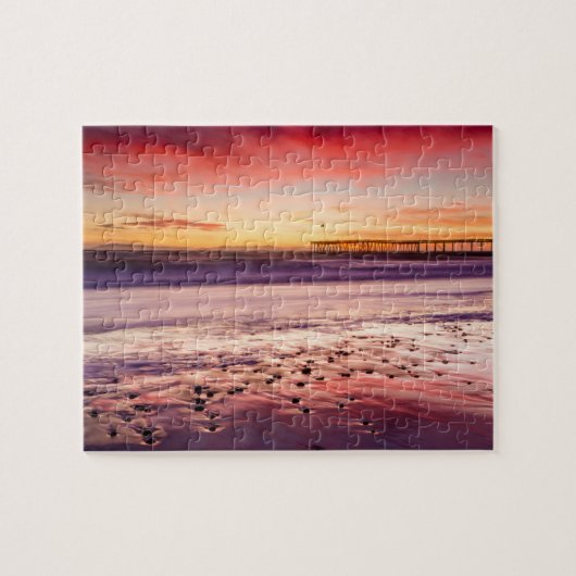 Zeegezicht en pier bij zonsondergang, CA Legpuzzel (Horizontaal)