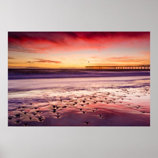Zeegezicht en pier bij zonsondergang, CA Poster (Voorkant)
