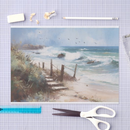 Zeegezicht Kust Uitzicht Landschapsschilderij Deco Tissuepapier (Craft)