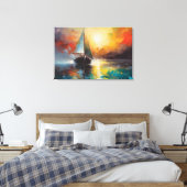 Zeegezicht met een eenzame zeilboot bij zonsonderg canvas afdruk (Insitu (Slaapkamer))