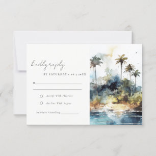 Zeegezicht Palm Tree Island Waterverf bruiloft RSVP Kaartje