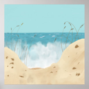 Zeegezicht Zand Duin Blauw Groene Oceaan Digitale Poster
