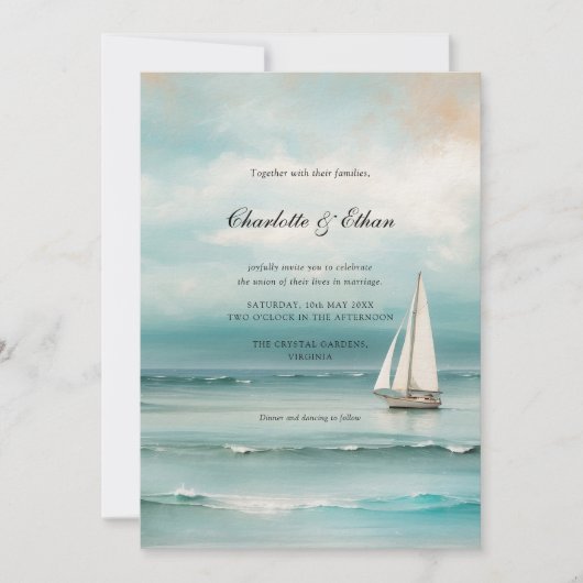 Zeegezicht 'Zeilboot' Landschap Elegante bruiloft Kaart (Voorkant)