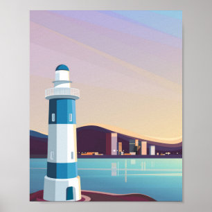 Zeegezichten met vuurtoren poster