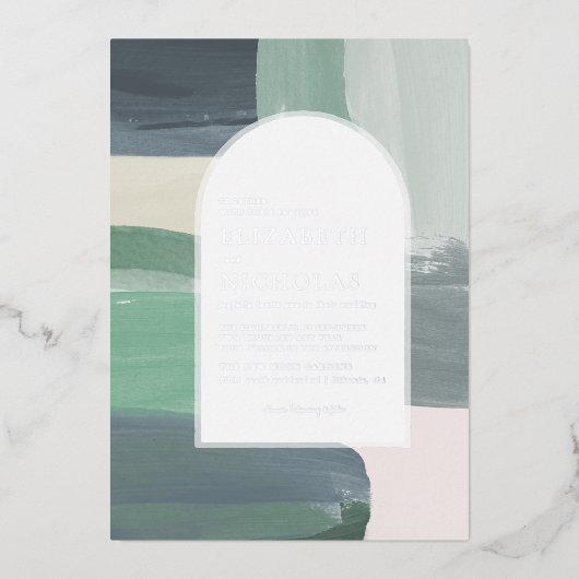 Zeeglas | Boho Bruiloft Folie Uitnodiging (Voorkant)