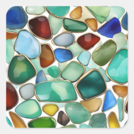Zeeglas collectie voor sieraden. vierkante sticker