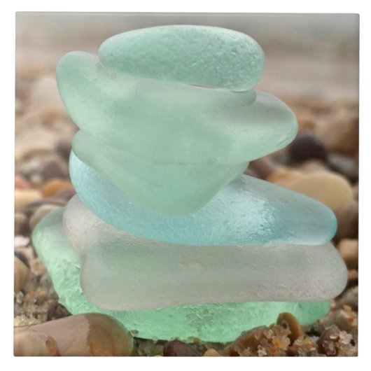 Zeeglas en zand- en keramische tegels tegeltje (Voorkant)