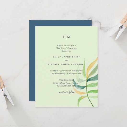 Zeeglas Groen Blauw Tropisch Blad Trouwdag (Voorkant / Achterkant in situ)