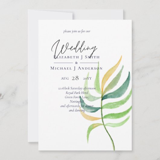 Zeeglas Groen Blauw Tropisch Blad Trouwfeest (Voorkant)