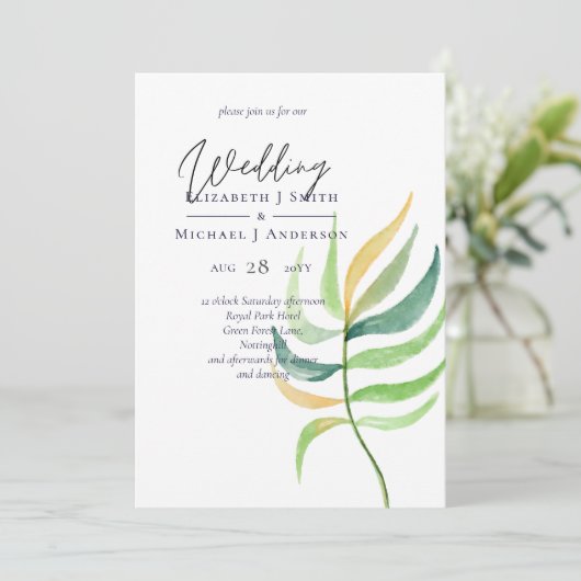 Zeeglas Groen Blauw Tropisch Blad Trouwfeest (Staand voorkant)