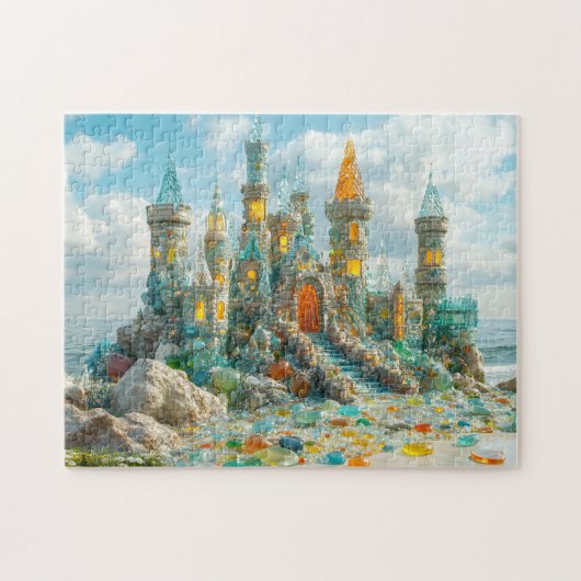 Zeeglas Kasteel Kust Oceaan Kristal Paleis Legpuzzel (Horizontaal)