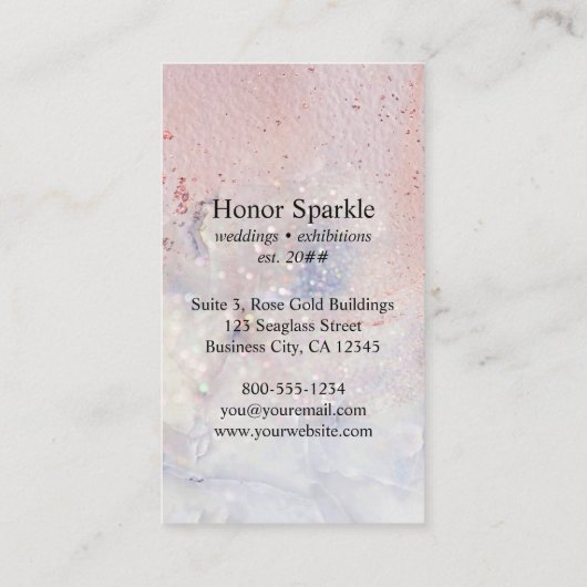 Zeeglas Marmeren Sparkle Roos Gouden Waterverf Visitekaartje (Achterkant)