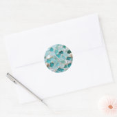 Zeeglas Mozaïek Turkoois Kustcharme Ronde Sticker (Envelop)