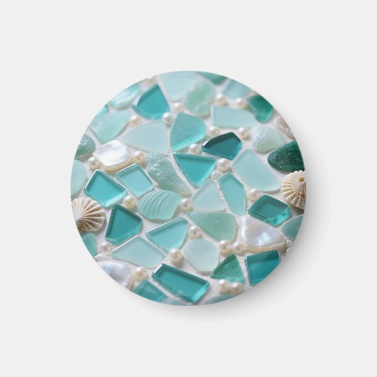 Zeeglas Mozaïek Turquoise Kust Charme Magneet (Voorkant)