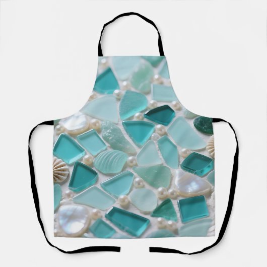 Zeeglas Mozaïek Turquoise Kustcharme Schort (Voorkant)